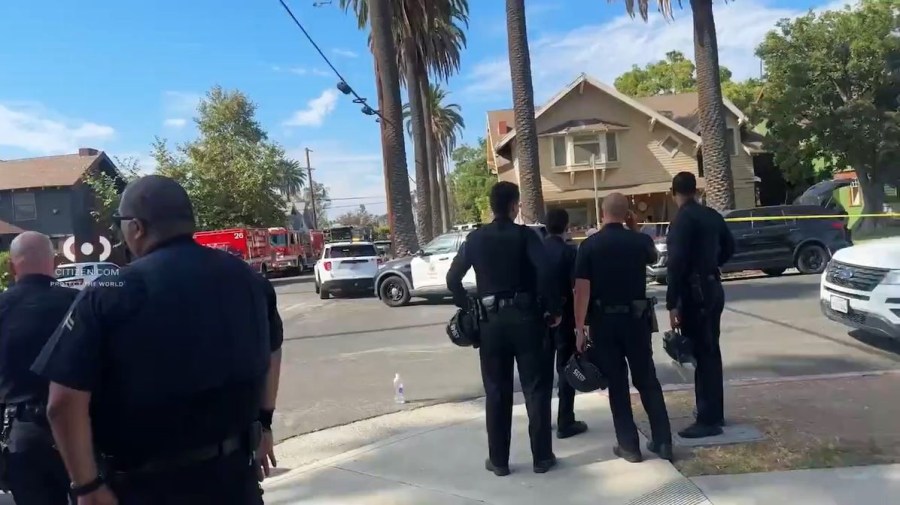 A suspect was taken into custody after an hours-long SWAT standoff following a deadly shooting in the Jefferson Park neighborhood of South Los Angeles on Aug. 23, 2025. (Citizen)