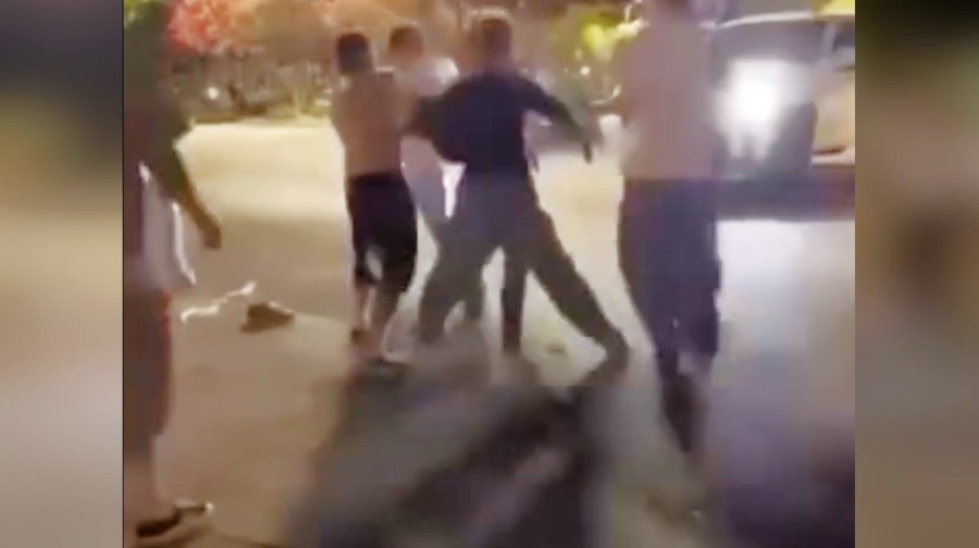 Video circulating on social media that has been obtained by KTLA shows the moment a late-night assault broke out near a movie theater in Simi Valley on Aug. 2, 2025.