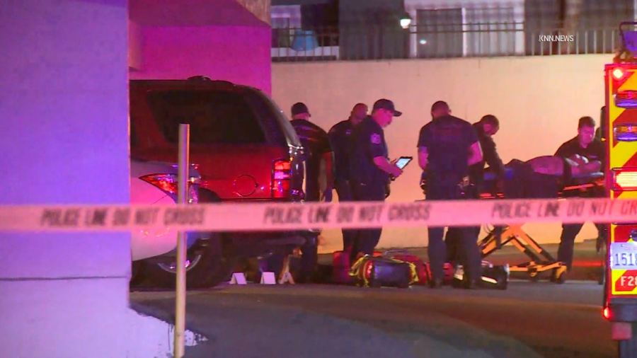 Two people were hospitalized following a shooting at an apartment complex in Pomona on Aug. 14, 2025. (KNN)
