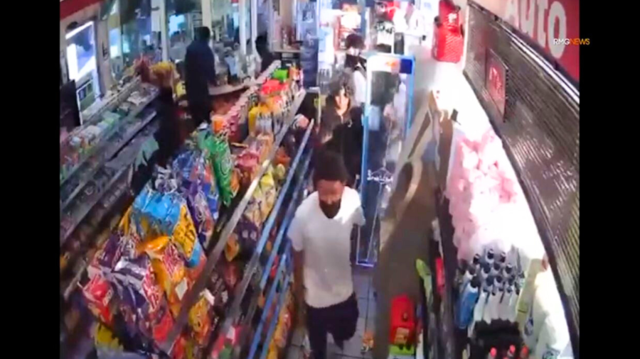 Surveillance video captured a mob of bicyclists ransacking a Chevron gas station convenience store in L.A.’s Lincoln Heights neighborhood on July 31, 2025. (RMG)