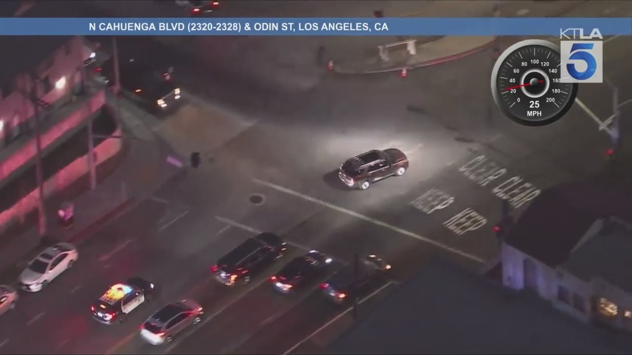A male suspect in a stolen SUV led officers on a high-speed chase through several L.A. cities on Aug. 12, 2025. (KTLA)