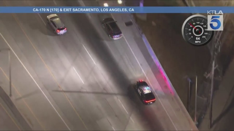 A male suspect in a stolen SUV led officers on a high-speed chase through several L.A. cities on Aug. 12, 2025. (KTLA)