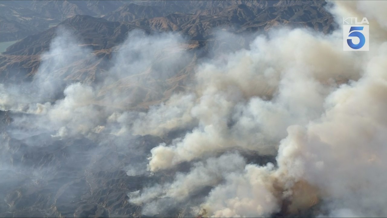 Evacuation orders were issued near Piru in Ventura County due to a fast-moving brush fire on Aug. 7, 2025. (KTLA)