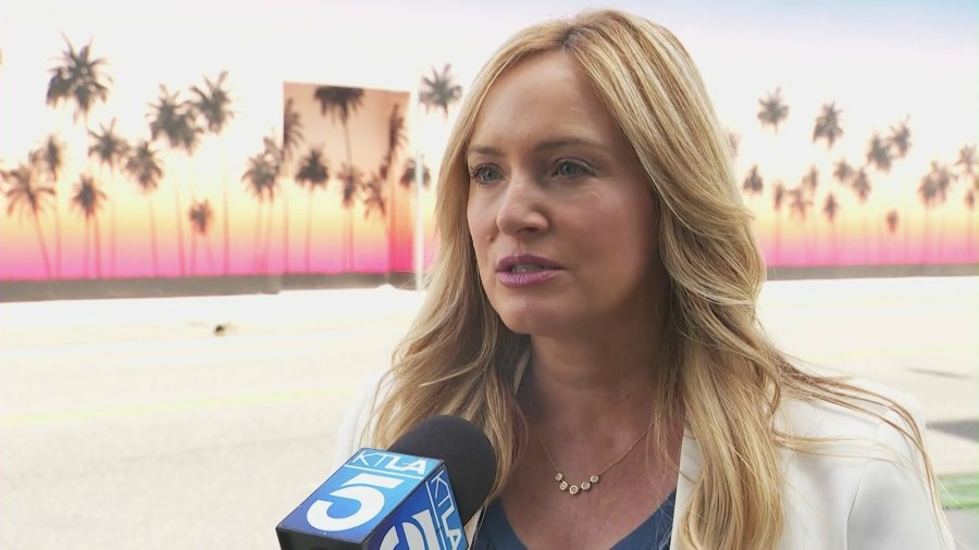 Camille Anderson, best known for hosting the show “Selling Mega Mansions,” was knocked to the ground and robbed while walking in Beverly Hills. (KTLA)