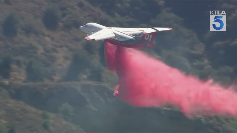 Evacuation orders were issued near Piru in Ventura County due to a fast-moving brush fire on Aug. 7, 2025. (KTLA)