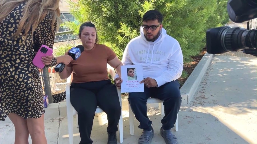 Rebecca and Jake Haro are pleading for the public's help as they search for their missing 7-month-old baby in Yucaipa. (KTLA)