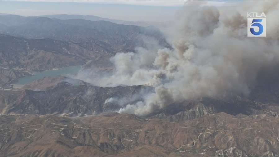Evacuation orders were issued near Piru in Ventura County due to a fast-moving brush fire on Aug. 7, 2025. (KTLA)