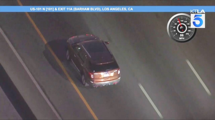 A male suspect in a stolen SUV led officers on a high-speed chase through several L.A. cities on Aug. 12, 2025. (KTLA)