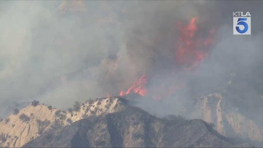 Evacuation orders were issued near Piru in Ventura County due to a fast-moving brush fire on Aug. 7, 2025. (KTLA)