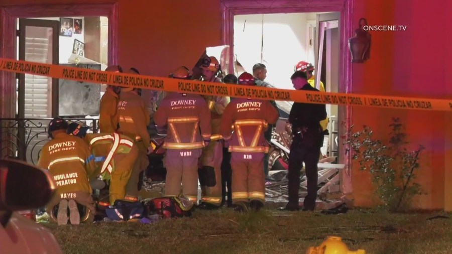 Elderly resident dead, another hurt after impaired driver slams into Downey home. Aug. 16, 2025. (OnSceneTV)