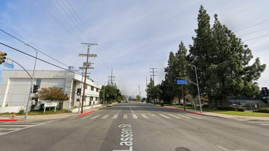 Police are searching for a suspect driver who intentionally struck and killed a man near Lassen Street and Canoga Avenue in Chatsworth. (Google Maps)