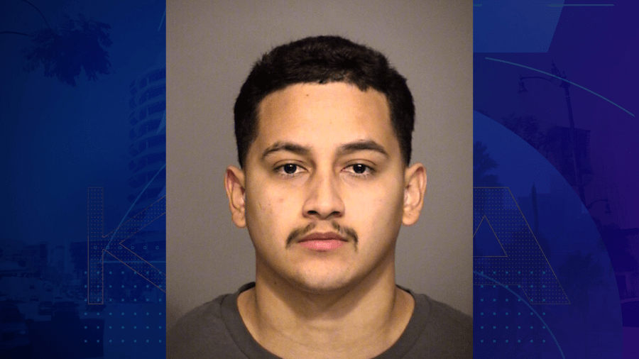 Jacob Saldivar, 23, is seen in a booking photo from the Ventura County District Attorney’s Office.