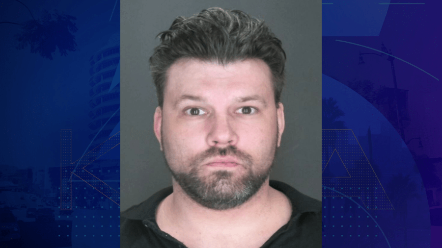 Daniel Bondietti, 37, of Carlsbad, is seen in a booking photo provided by the San Bernardino County Sheriff’s Department.