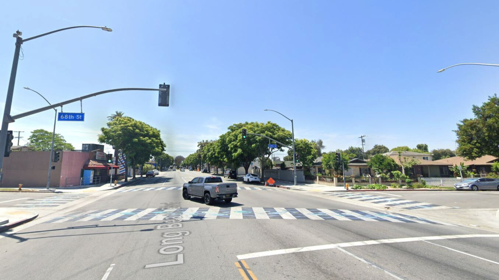 A suspect was arrested after police say he struck and killed a woman who was crossing the street near Long Beach Boulevard and 68th Street in Long Beach. (Google Maps)