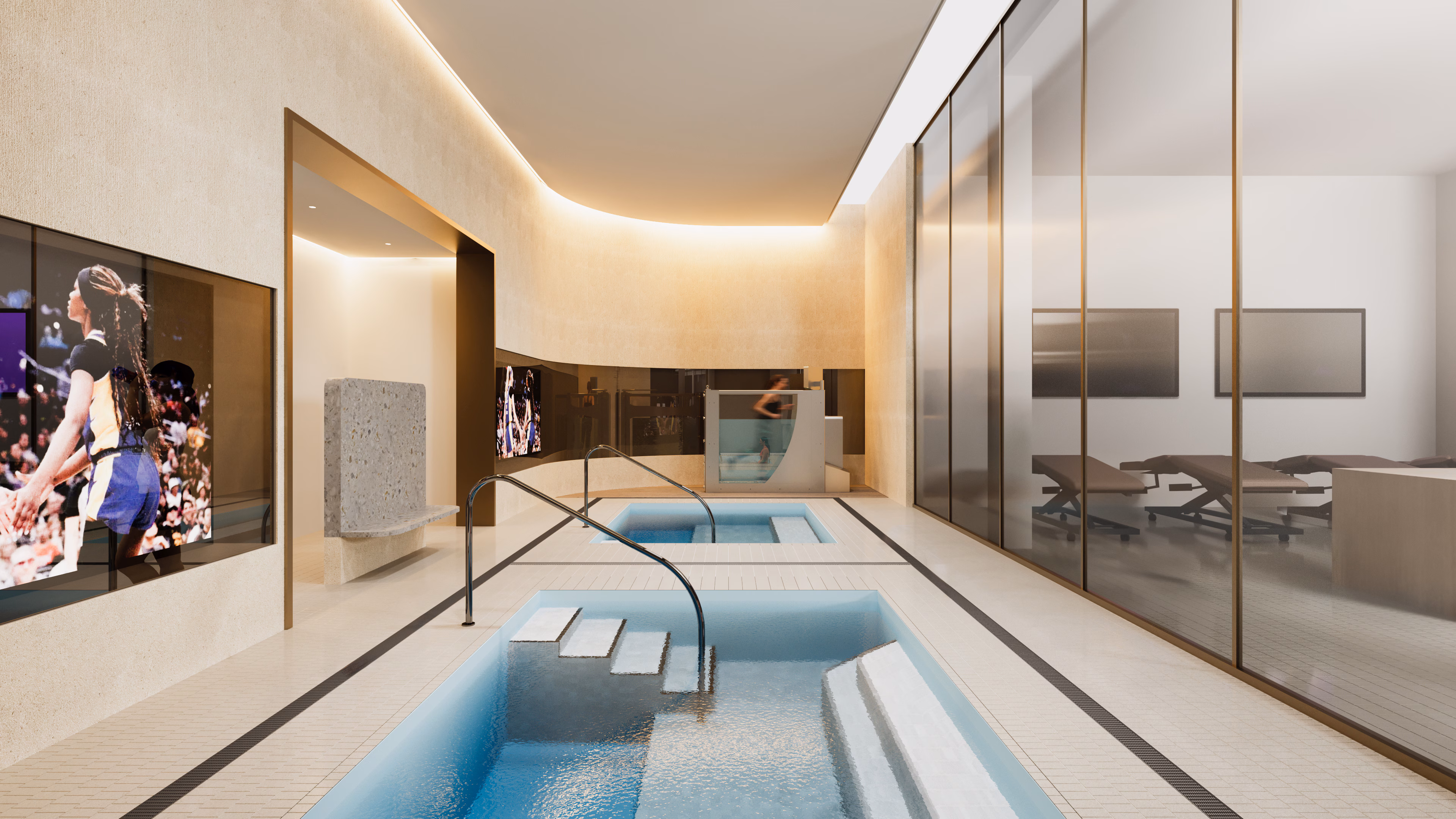 Renderings show the interiors of the new Los Angeles Sparks practice facility in El Segundo, expected to open in 2027. (Los Angeles Sparks)