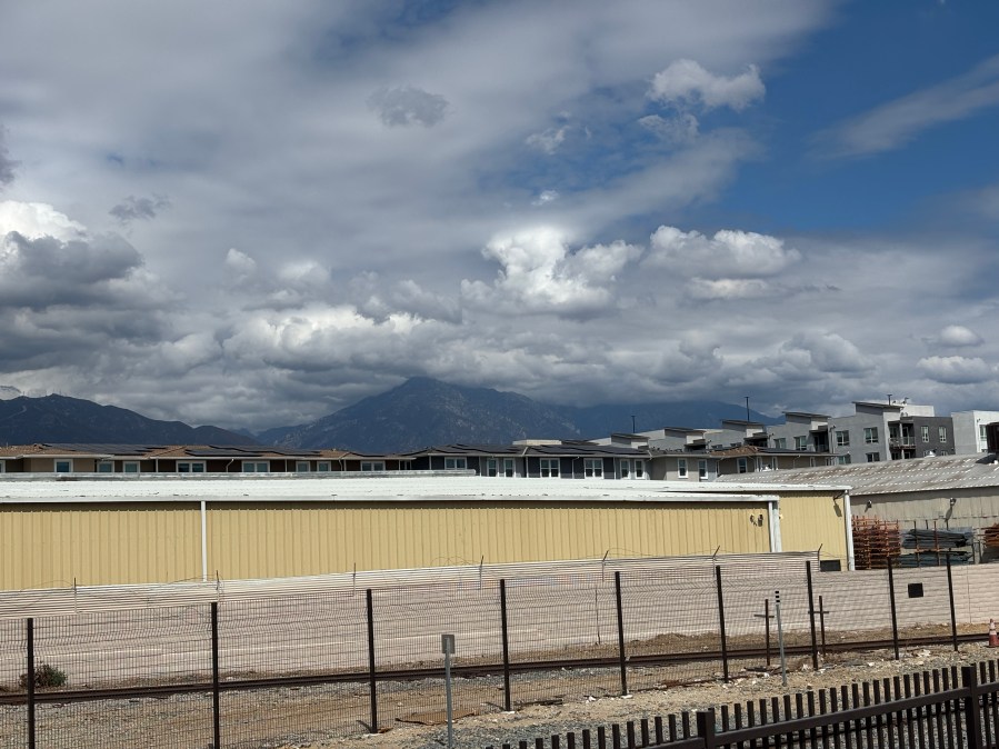 The San Gabriel Mountains as seen from the new Pomona North Station along the Metro A Line on Sept. 19, 2025. (Travis Schlepp/KTLA)