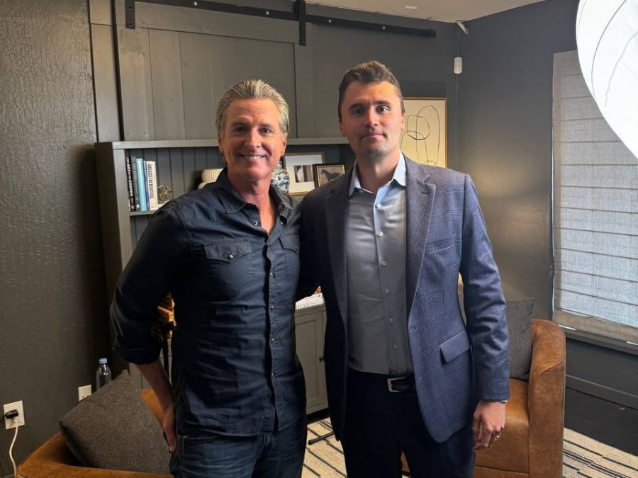 California Gov. Gavin Newsom and conservative commentator and activist Charlie Kirk pose together on March 4, 2025, following an appearance on Newsom's podcast, "This is Gavin Newsom." (Image from Charlie Kirk)