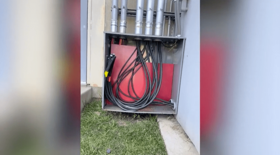 Photos shared with KTLA show the aftermath of copper wire thefts at local businesses in West Rancho Dominguez on Sept. 26, 2025.