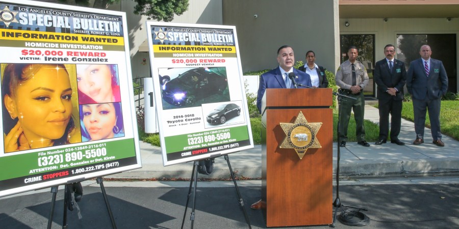 LASD Lt. Steve De Jong speaks at a press conference on Sept. 15, 2025, providing more details on Irene Gonzalez’s murder as the search for her killer continues. (Los Angeles County Sheriff’s Department)