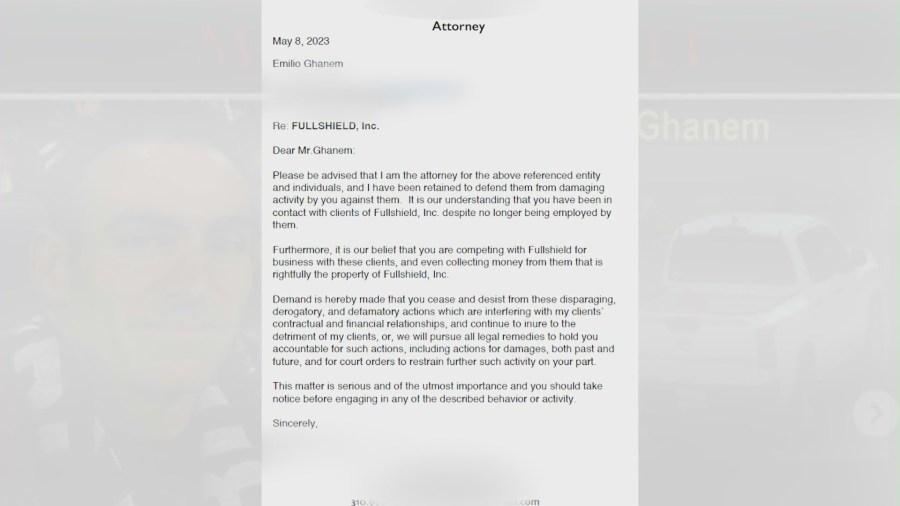 The religious group's pest control company sent Emilio Ghanem a cease and desist letter on May 8, 2023, accusing him of competing with the company for business.
