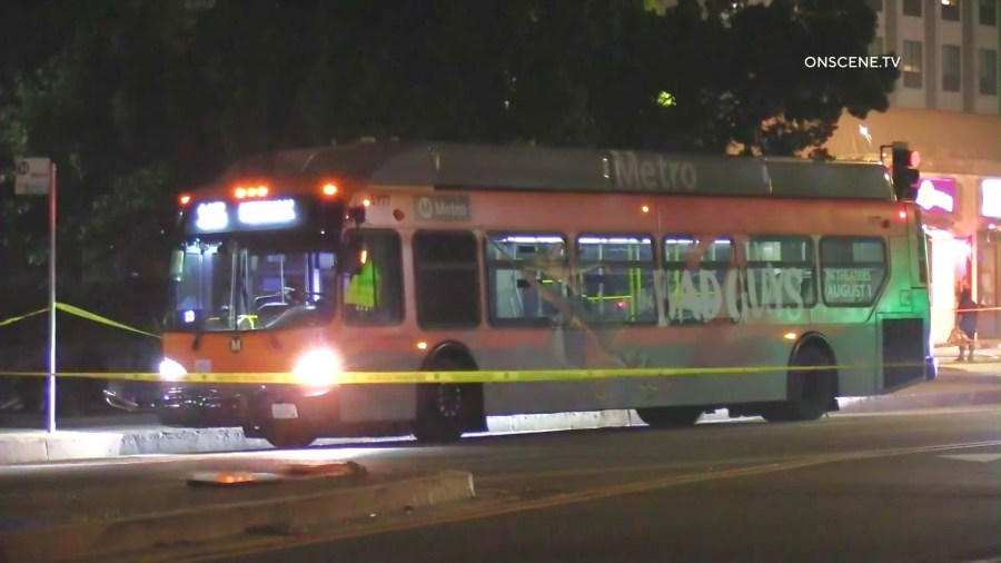 LAPD respond to a Westchester intersection where an 18-year-old woman was shot to death by a suspect while riding a Metro bus on Aug. 22, 2025. (OnScene.TV)