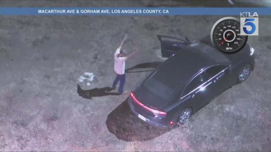 A wrong-way driver out of Orange County is in custody after a high-speed chase with CHP that ended in Los Angeles on Sept. 17, 2025. (KTLA)