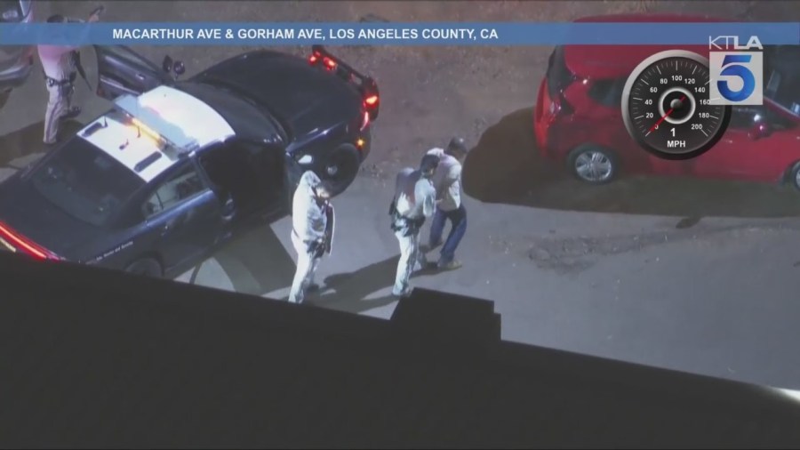 A wrong-way driver out of Orange County is in custody after a high-speed chase with CHP that ended in Los Angeles on Sept. 17, 2025. (KTLA)