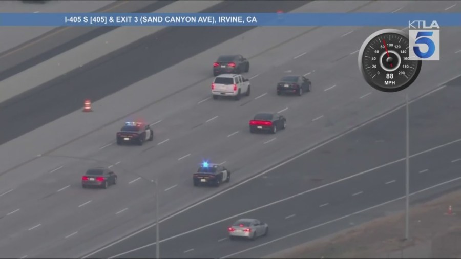 A carjacking suspect was arrested after leading Los Angeles County sheriff's deputies in a high-speed chase through L.A. and Orange counties on Sept. 12, 2025. (KTLA)