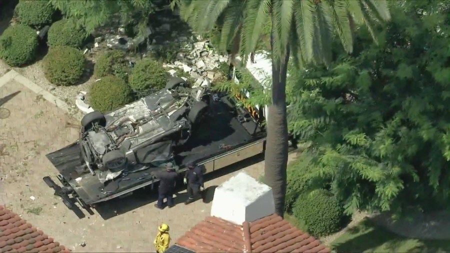 A driver who was fleeing police in a stolen vehicle was killed after crashing into a home in South Pasadena on Sept. 19, 2025. (KTLA)