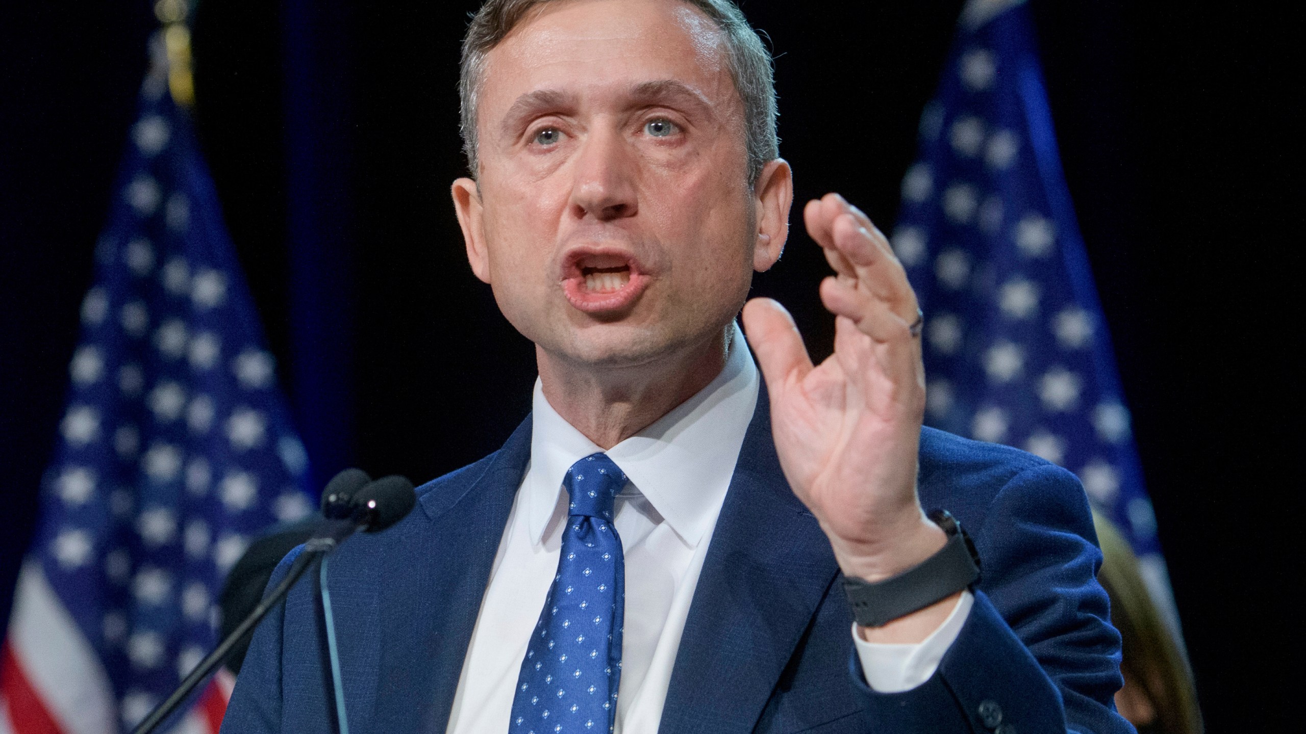 FILE - Democratic National Committee chairman Ken Martin speaks after winning the vote at the Democratic National Committee winter meeting in National Harbor, Md., Feb. 1, 2025. (AP Photo/Rod Lamkey, Jr., File)