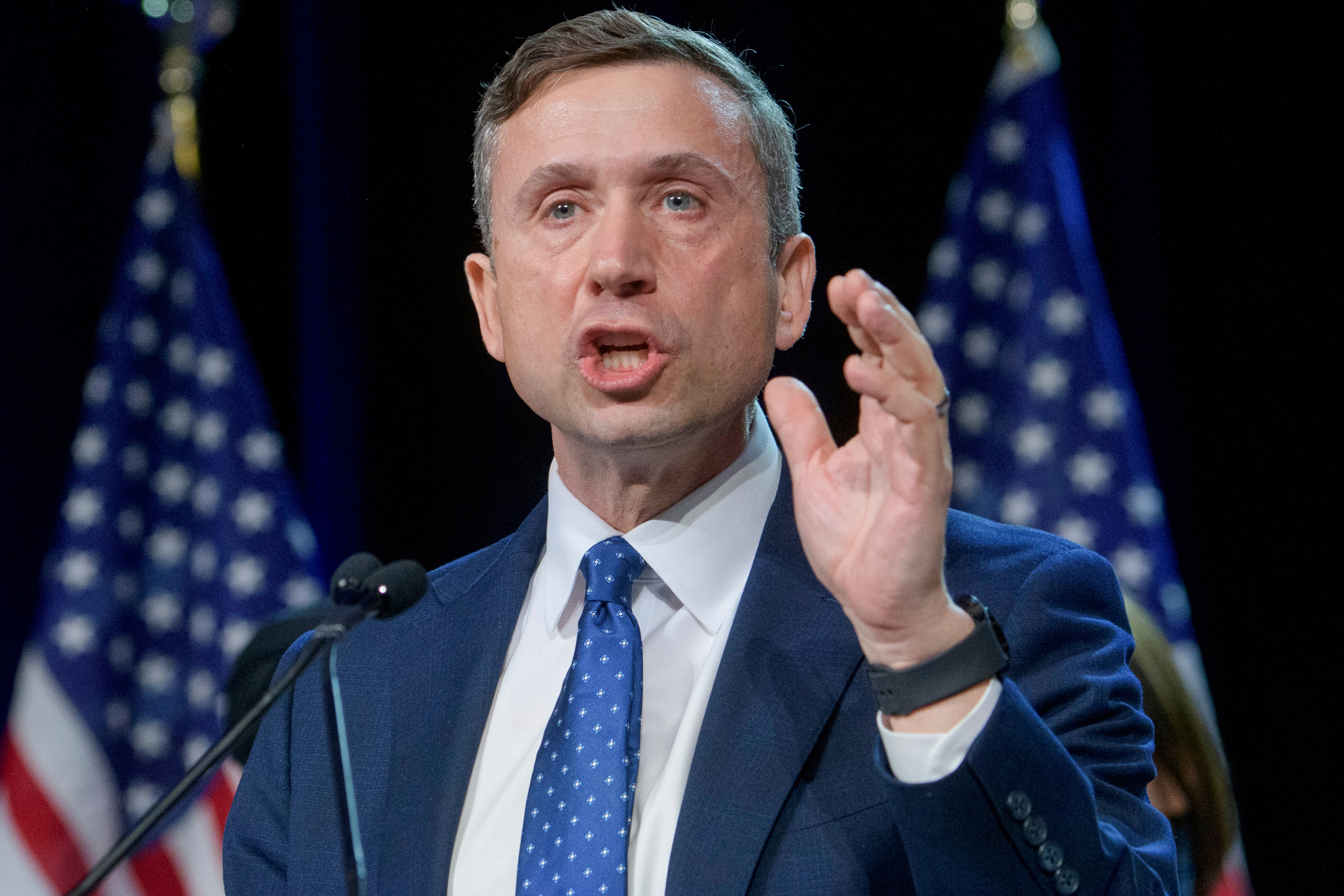 FILE - Democratic National Committee chairman Ken Martin speaks after winning the vote at the Democratic National Committee winter meeting in National Harbor, Md., Feb. 1, 2025. (AP Photo/Rod Lamkey, Jr., File)