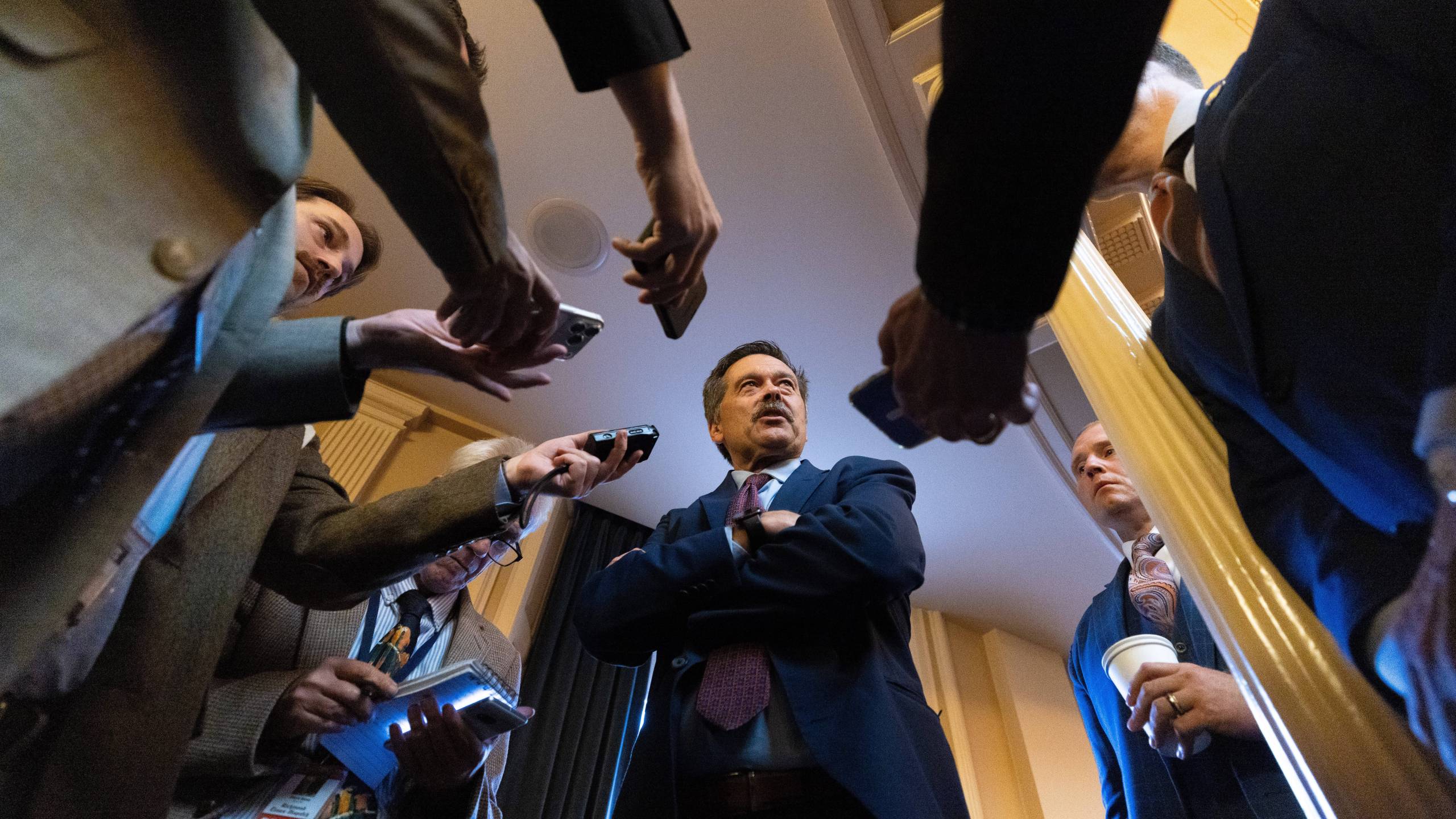 House Minority Leader Del. Terry Kilgore, R-Scott, speaks to members of the media during a special legislative session, Monday, Oct. 27, 2025, in Richmond, Va. (Mike Kropf/Richmond Times-Dispatch via AP)