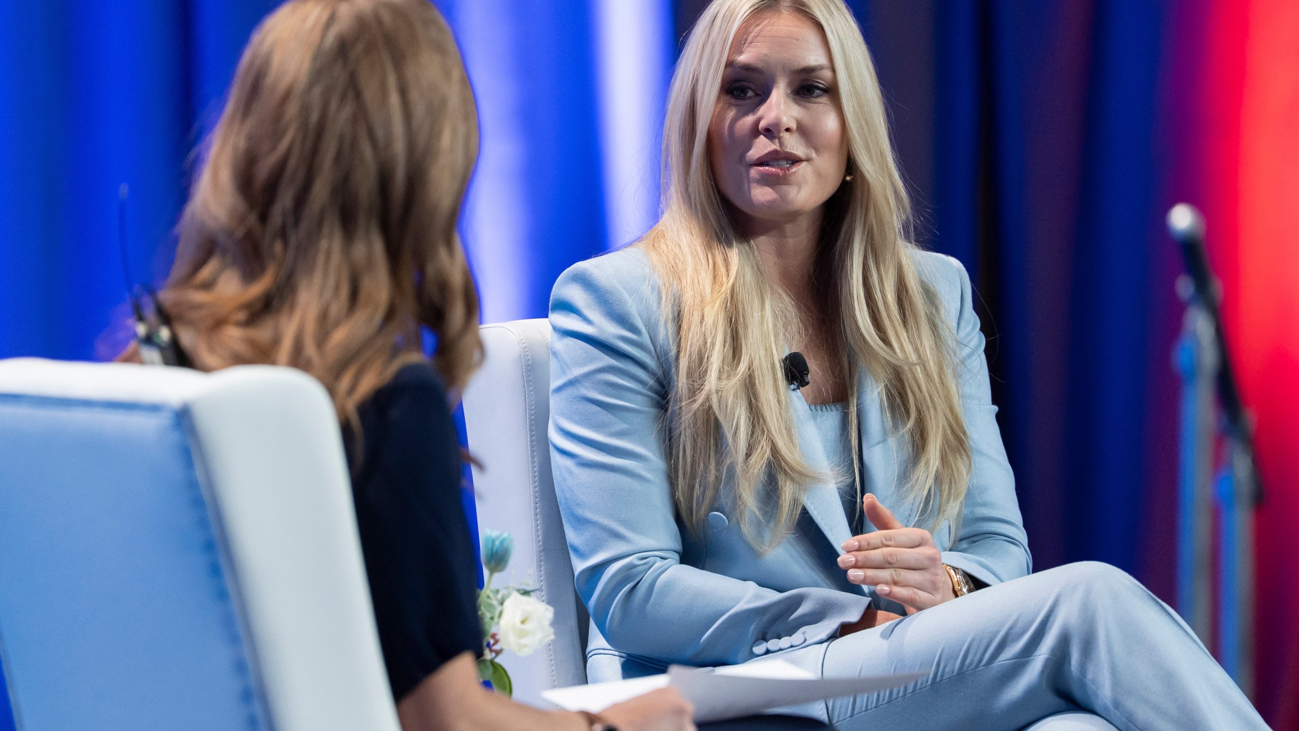 U.S. alpine skier Lindsey Vonn speaks during a news conference during Team USA Media Summit, on Tuesday, Oct. 28, 2025, in New York. (AP Photo/Yuki Iwamura)