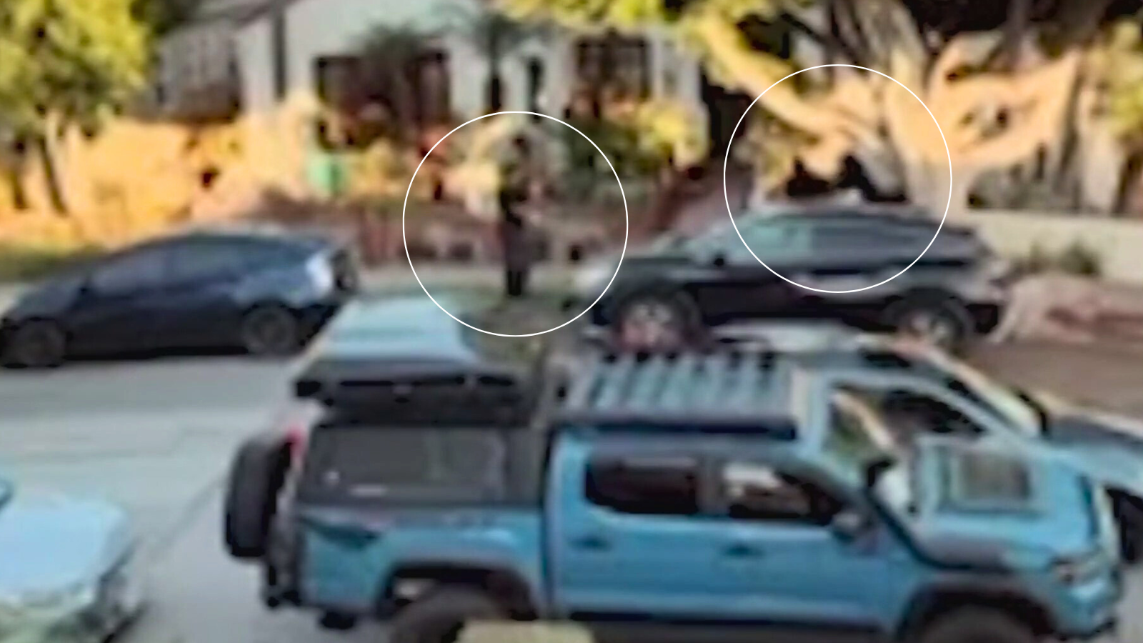 Surveillance cameras captured the moment two men were swarmed by a group of thieves in broad daylight in the upscale Belmont Shore neighborhood of Long Beach on Oct. 12, 2025. (Christian Rivera)