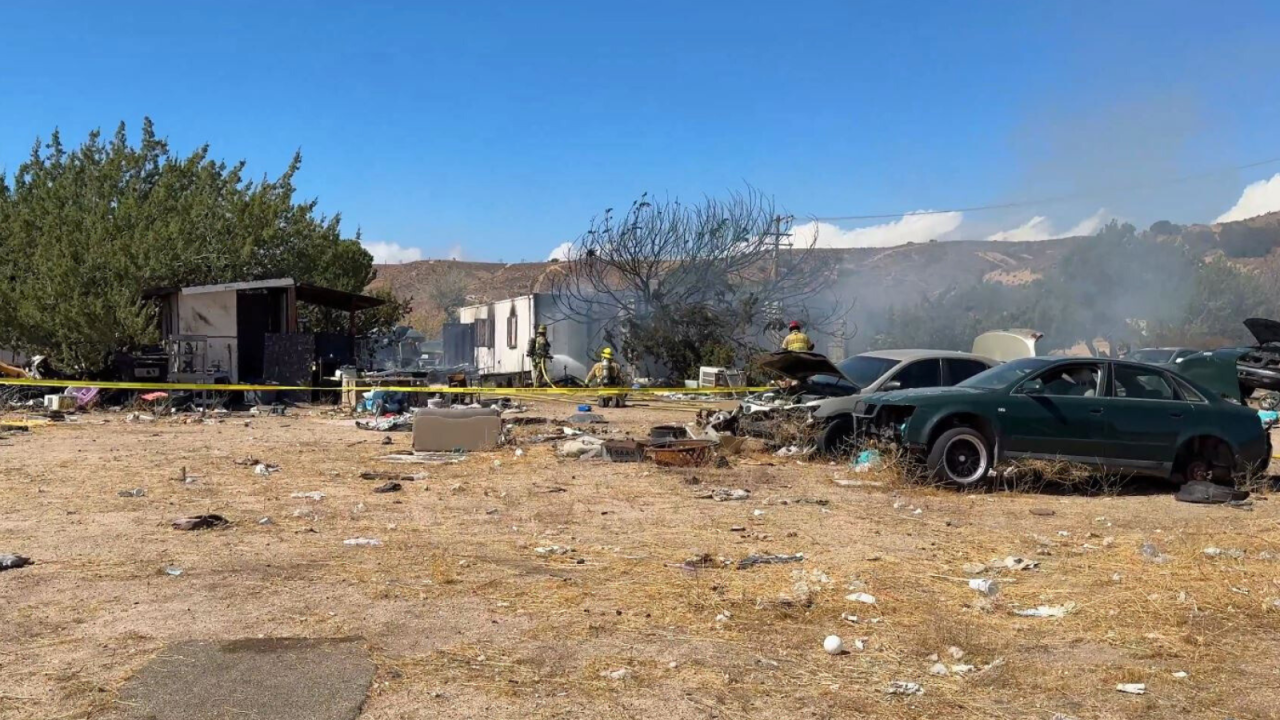 Authorities are investigating after a woman was found dead after an RV fire in San Bernardino County on Oct. 3. (San Bernardino County Fire Department)