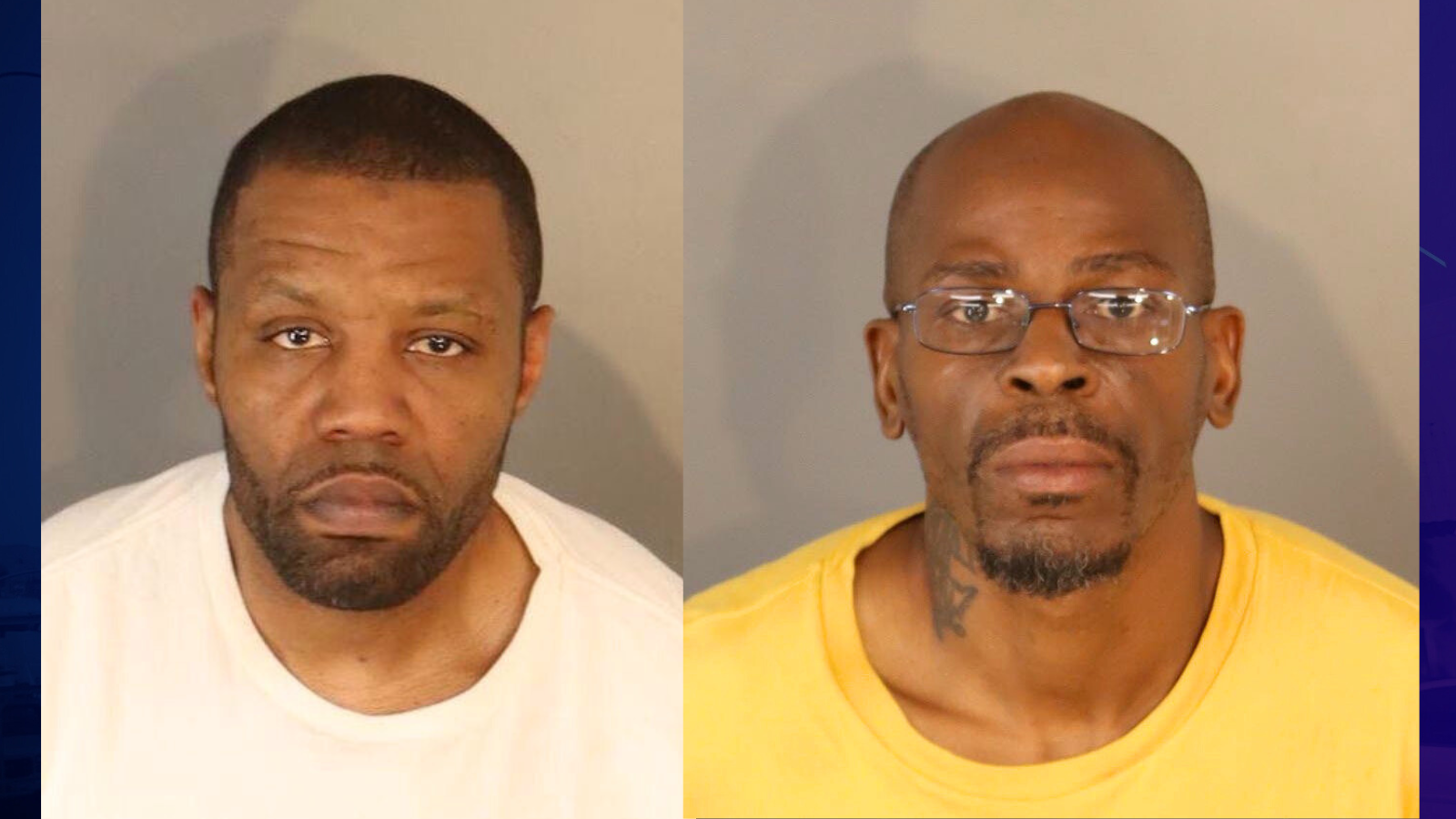 From left: Kenny Andrew Johnson, 40, of Riverside, and Alonzo Jeffery Monk Jr., 43, of Colton, are seen in booking photos from the Riverside Police Department.
