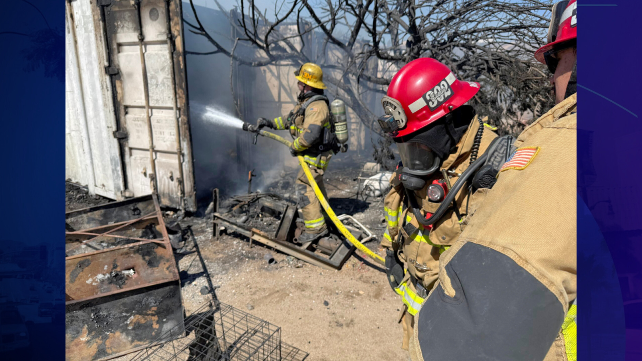 Authorities are investigating after a woman was found dead after an RV fire in San Bernardino County on Oct. 3. (San Bernardino County Fire Department)