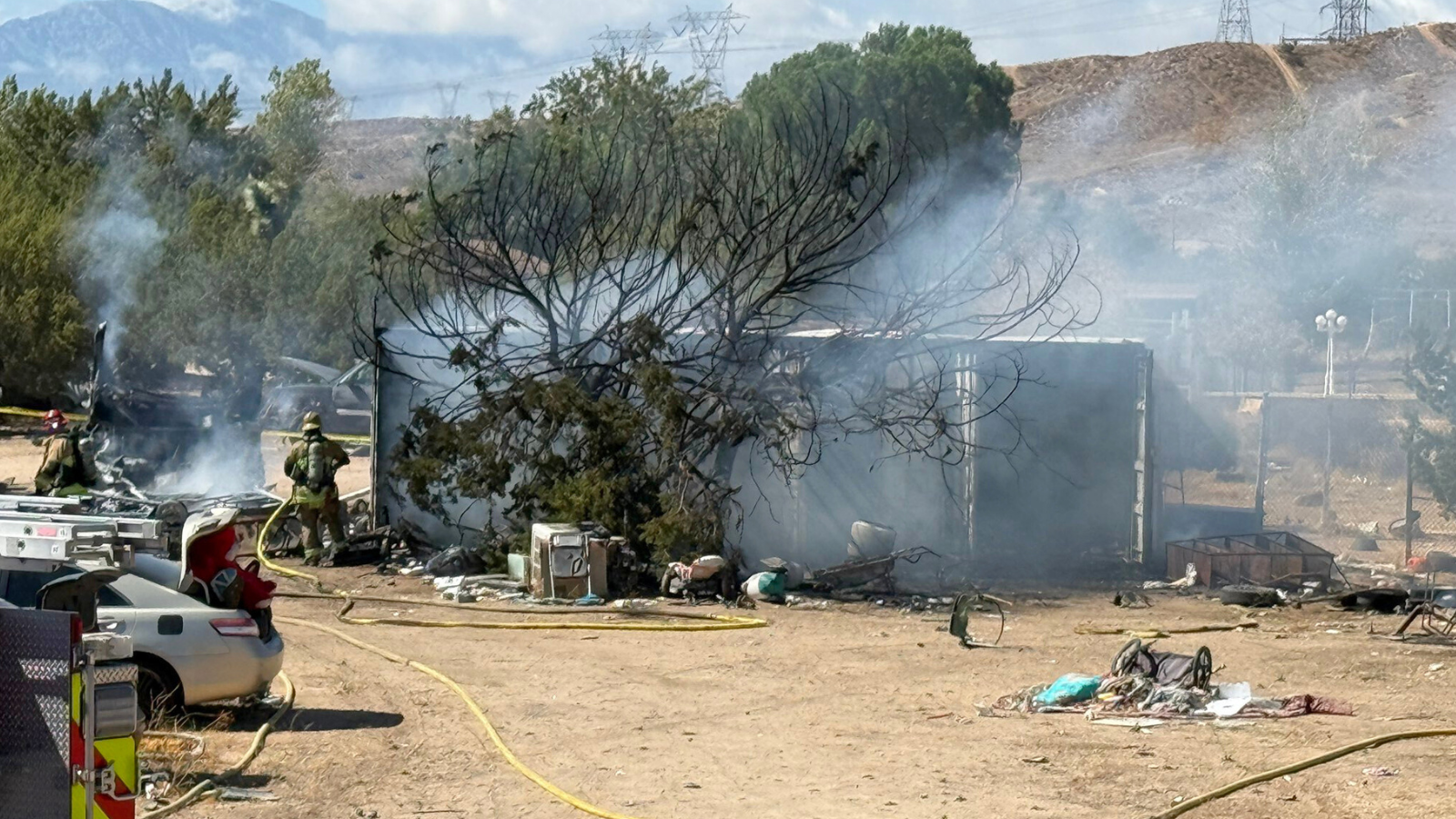 Authorities are investigating after a woman was found dead after an RV fire in San Bernardino County on Oct. 3. (San Bernardino County Fire Department)
