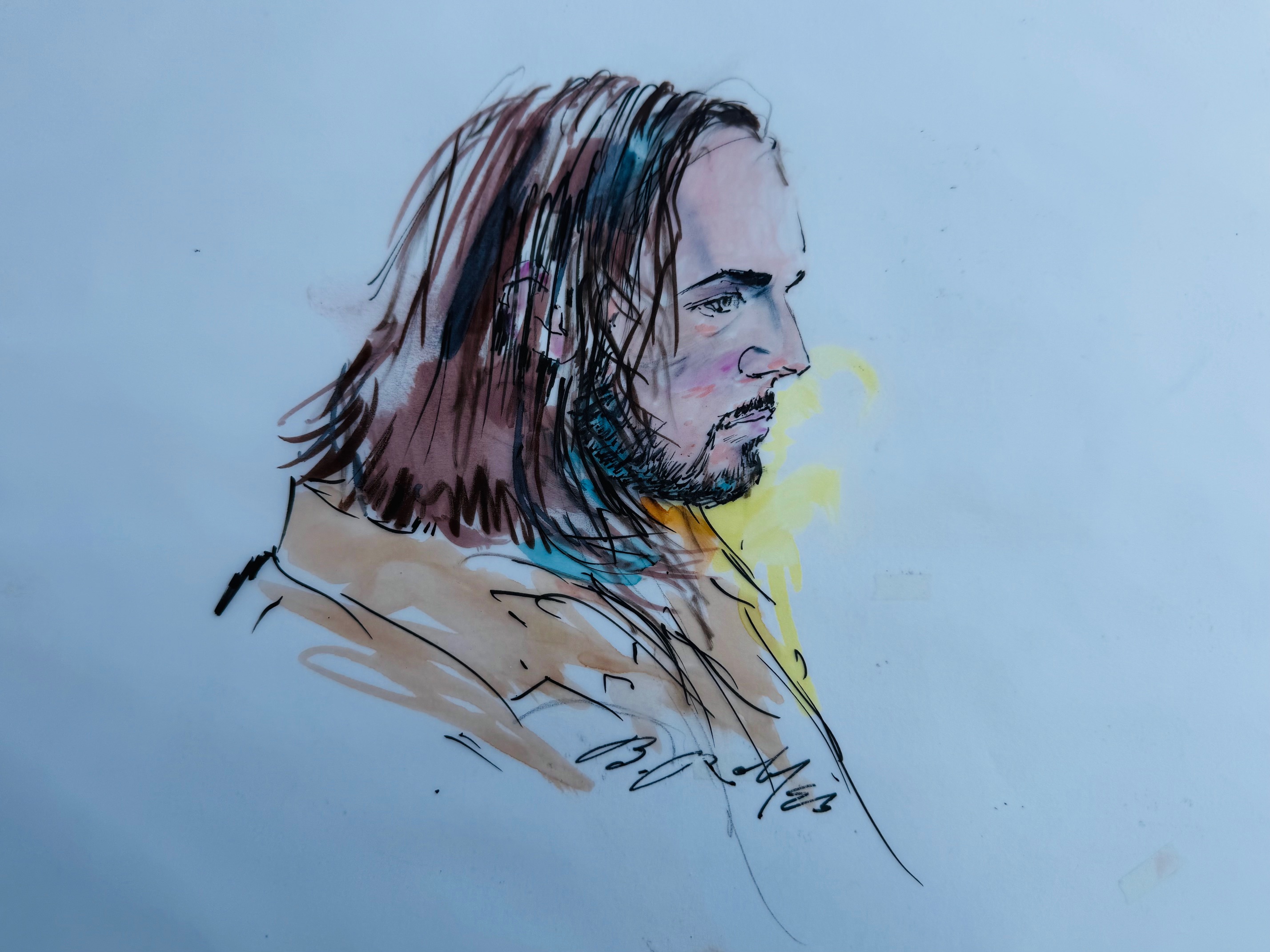 A courtroom sketch of Jonathan Rinderknecht, 29, during his initial court appearance on Oct. 23, 2025.