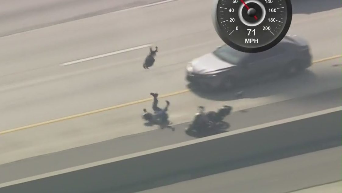 Authorities pursued a motorcyclist in San Bernardino County suspected of shooting a sheriff's deputy on Oct. 27, 2025.