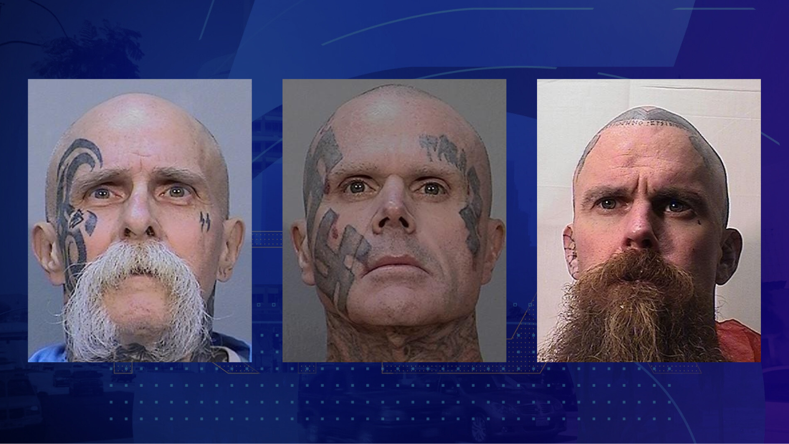 From left: Robert England, 61; Todd Givens, 56; Ray Waldron, 51. The men are suspected of killing a fellow inmate at Salinas Valley State Prison on Oct. 23, 2025. (California Department of Corrections and Rehabilitation)