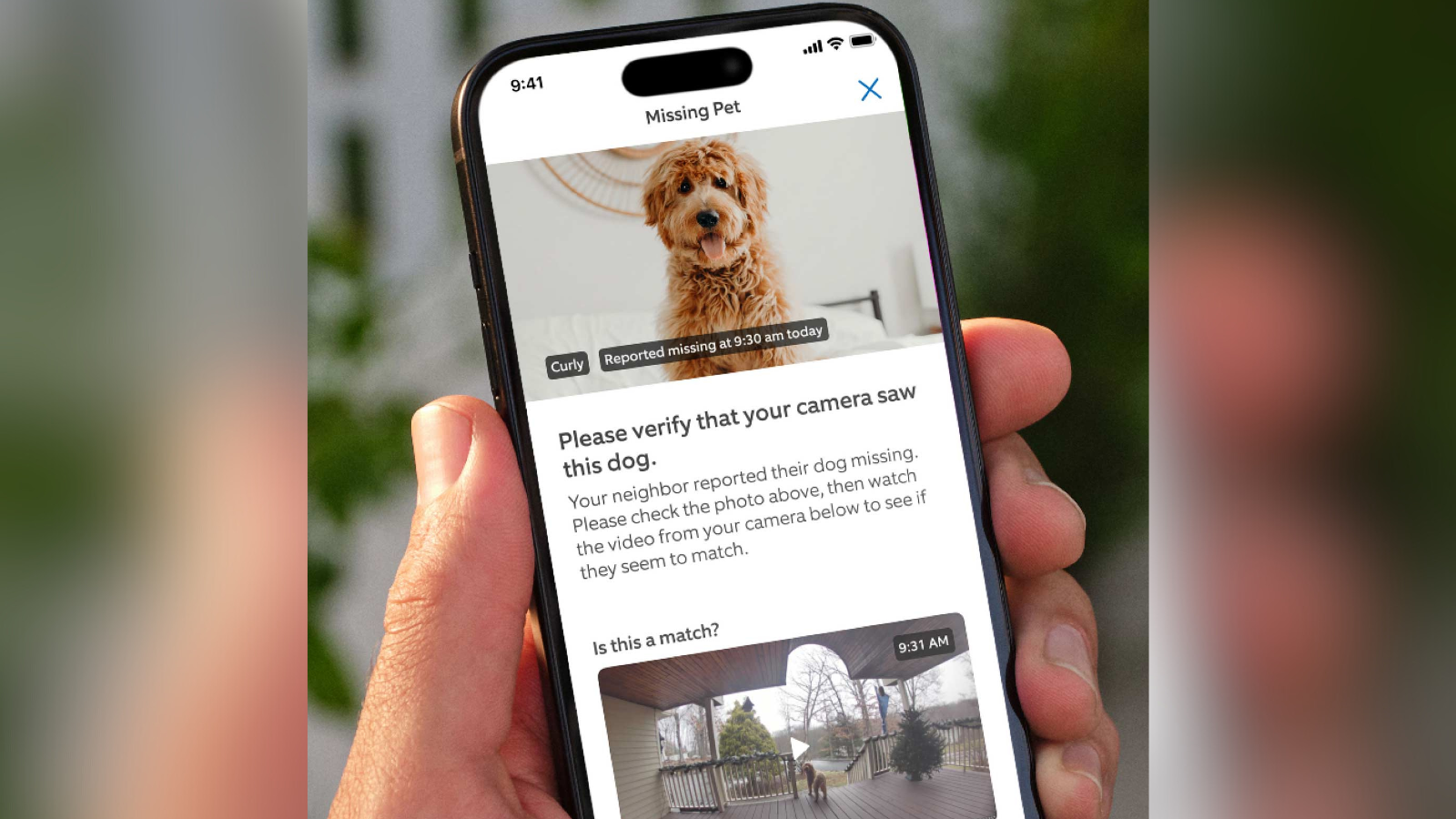 A promotional image from Ring shows the new Search Party function meant to help in the search for missing pets. (Ring)