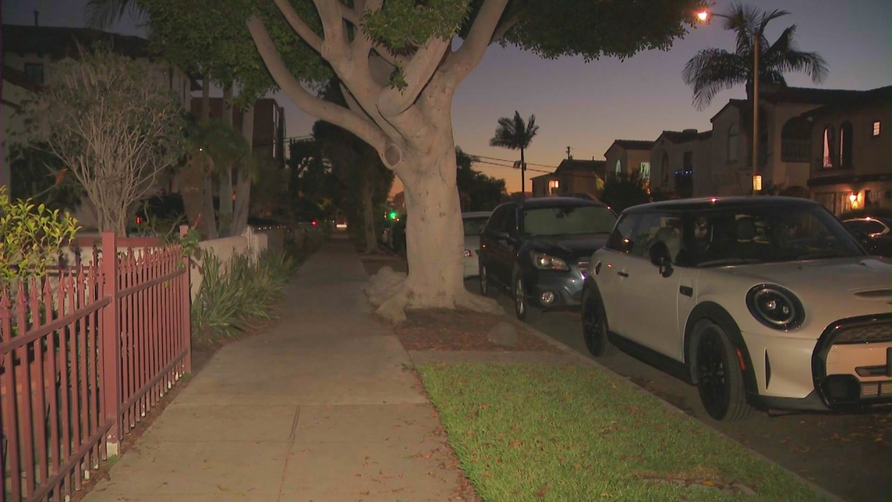 The sidewalk in a residential area of Belmont Shore in Long Beach where the victims were robbed in a possible follow-home robbery. (KTLA)