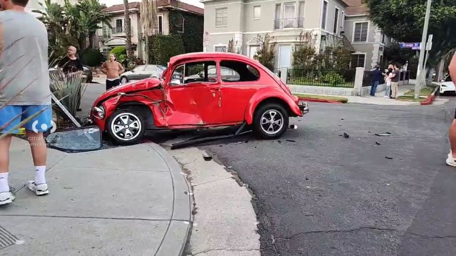 One person was hospitalized after a vehicle crashed into an apartment building in Los Angeles’ Beverly Grove neighborhood on Oct. 25, 2025. (Citizen)