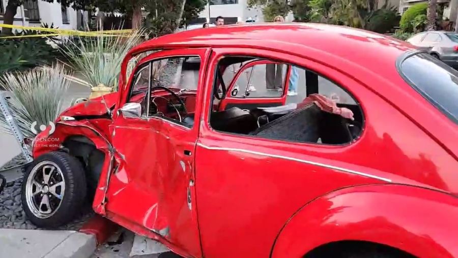 One person was hospitalized after a vehicle crashed into an apartment building in Los Angeles’ Beverly Grove neighborhood on Oct. 25, 2025. (Citizen)